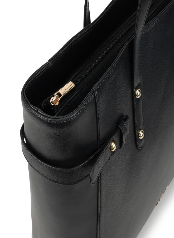 Fastrack Black Powermode Laptop Tote For Women | Black Faux Leather Bag | Fits Upto 15" Laptop | Ladies Tote Bag with Zipper Closure & Utility Pockets - Image 5